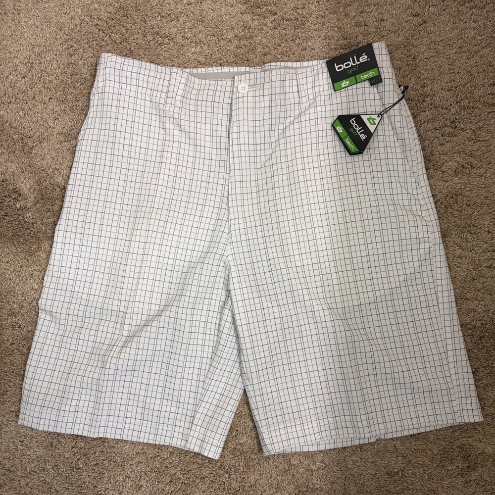 Bolle Golf Men's White and Blue Grid Shorts Size 32